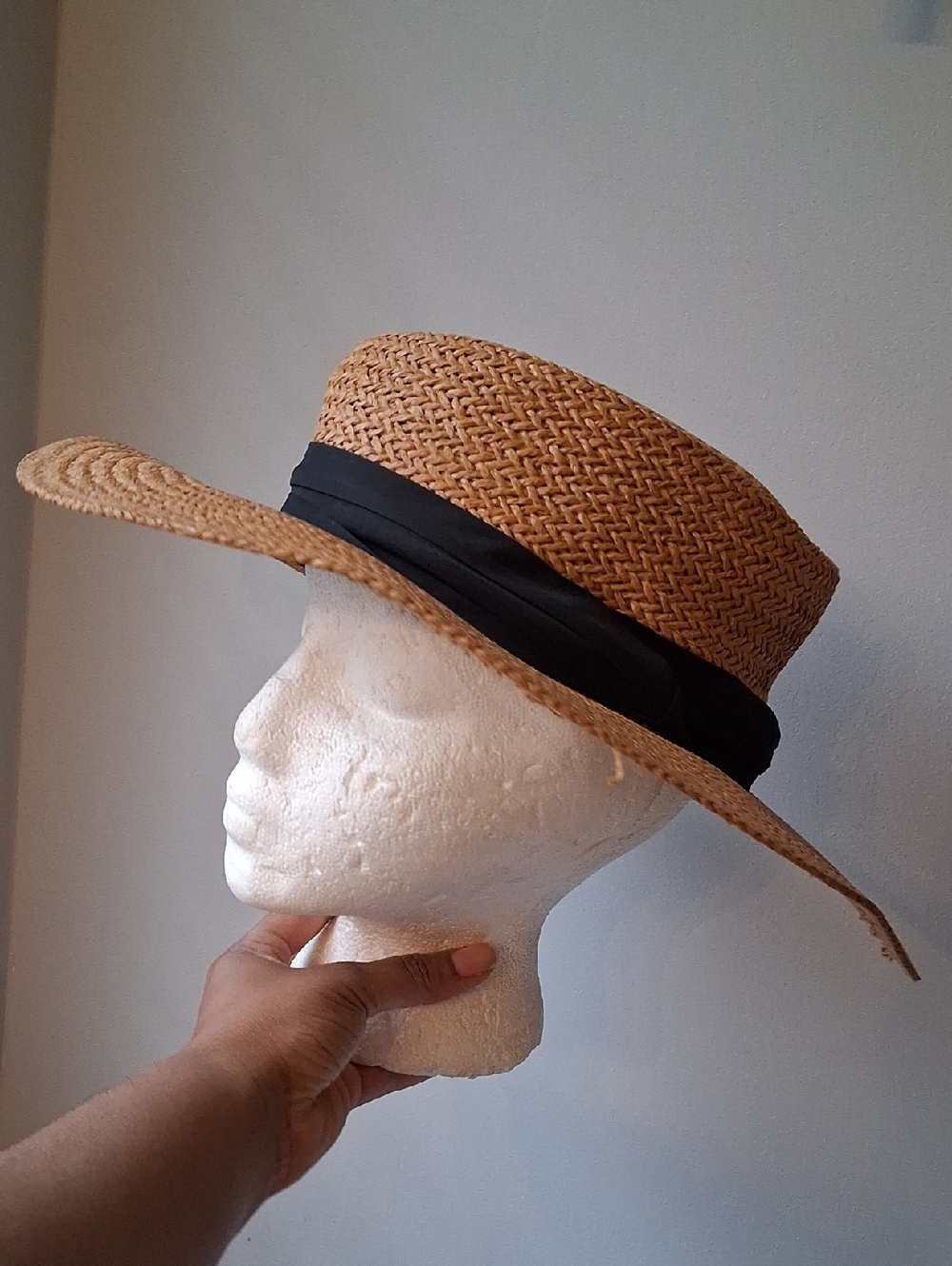 Straw Fedora Hat with Black Band - Brown